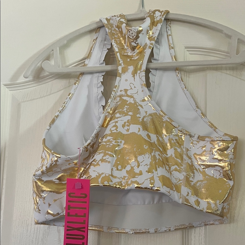 Lilly Pulitzer luxletic gold and white sports bra top - Picture 3 of 4